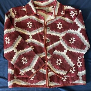 Jane Ashley western  button up jacket small, 100% cotton, lightweight, red Aztec